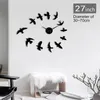 1 Pièce 3D Fly Oiseaux Miroir Grand Sticker Mural Animal Sans Cadre DIY Temps Géant Énorme Design Moderne Horloge Montre Décor 201212