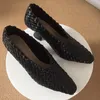 2020 square toe weave genuine leather pumps women chunky high heel shallow shoes woman runway slip on shoes woman