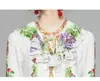 인쇄 된 셔츠 + 바지 하이 엔드 여자 두 조각 세트 2021 봄 여름 ruffled 인쇄 블라우스 바지 패션 레이디 양복