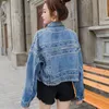 Frauen Punk-Stil Cool Denim Jacke Damen Jacken und Mäntel Streetwear Quaste Kurze Batwing Denim Sherpa Pailletten Jacke Oberbekleidung 201106