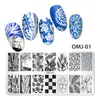 Ny nagelstämplingsplatta Överföringsledningar Blomma Geometrisk Marmor Bild Stämpel Mall Utskrift Stencil DIY Manicure Nail Art Tools