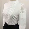 2019 кружева шифон блузка женская рубашка плюс размер повседневные дамы с длинным рукавом женские вершины и блузки S-5XL крючок цветок полый H1230