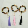 Grensoverschrijdende creatieve multicolor handgemaakte houten kraal armband Koreaanse fluwelen kwast hanger sleutelhanger