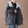 Schinteon Mujeres sobre tamaño Down Chaqueta Invierno Cálido Nieve Suelta Outwear Outwear Abrigo de estilo coreano con capucha Vinatge 201102