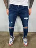 Mens förstörde magra jeans cool designer stretch rippade denim byxor för män avslappnad smal fit hip hop blyertsbyxor med hål 201123