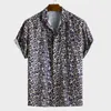 Men's Casual Shirts Men Leopard Printed Chest Pocket Turn Down Collar Short Sleeve Loose Daily Shirt Camisas Para Hombre Drop