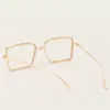 Fashion Square Eyeglasses Frame With Full Rhinestones Flat Mirror Anti-blue Light Metal Glasses Gold And Silver