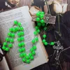 Collana Rsary verde luminoso Collana lunga con croce di Gesù Gioielli cattolici per uomo donna