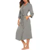 SAGACE Women Fashion Robe Belt 4/3 Sleeve V-neck Lightweight With Belt Long Robe Bathrobe Sleepwear Night Gown Night Dress MAY22 210203