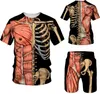 Personlighet Skelett Inre organ 3D Tryckt T-shirt Shorts Unisex Funny Halloween Skull Cosplay Tracksatt Kort uppsättningar 220304