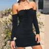 011904 Women Spring Autumn Bandage Dress Women Sexy Off Shoulder Long Sleeve Slim Elastic Bodycon Party Dress Vestido