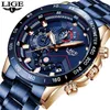 Lige mode heren horloges met roestvrijstalen top merk luxe sport chronograph quartz horloge mannen relogio masculino 220125