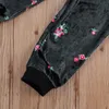 Autunno Inverno Infantile Bambini Vestiti per ragazze Set Fiori di velluto Stampa Manica lunga Giacca con cerniera Top Pantaloni 2 pezzi Vestito 2-7 anni