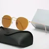 Klassisk rund solglasögon märke designer UV400 glasögon metall guld ram solglasögon män kvinnor spegel solglasögon polaroid glas lins med låda