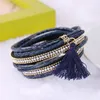 Pulsera infinita Pulsera trenzada multicapa Playa brasileña Imán Hebilla Borla Pulseras de cuero