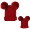 met 2 Pom Ballen Gehaakte Mutsen Geribbelde Gebreide Dames Wintermuts 03 Jaar Baby's Baby Kids Peuter Skull Caps Tuque Meisjes Hoofddeksels6301239