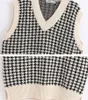 Kobiety 2020 Moda Oversized Houndstooth Kamizelka Kamizelka Sweter Vintage Rękawów Side Vents Samica Kamizelki Chic Topy