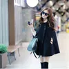 Black Round Collar Double Breasted Cloak Coat Women Elegant Sleeveless Poncho Overcoat Female Autumn Woolen Cape Coats LJ201106