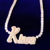 Unique Fashion Custome Name Letter Necklace Gold Plated Bling Cubic CZ Letter Pendant Necklace With 4mm 20inch CZ Tennis Chain for Men Women