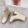 Meotina mujeres botas cortas zapatos de cuero real de la plataforma del alto talón de las botas del tobillo del dedo del pie cuadrado de talones gruesos Zip Dama Blanca 40