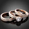 Anillo de piedras preciosas de moda, anillo de diamante, anillo de combinación de diamantes de alta calidad con circonita de cristal fino dorado para mujer
