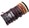 Man Hiphop Läderarmband Antik Alloy Vävning Cowhide Wax Tråd PU Trä Bead Coconut Husk Motorcykel Armband Mix 12pcs / Set