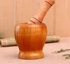 Home Kitchen Hand Manual Wood Garlic Ginger Mortar and Pestle Pugging Mill Grinding Bowl Masher Grinder Mixing Device