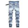 Jeans Vintage Men Clothing Hiphop Streetwear Distressed White Medium Moustache Effect Casual High Fashion Pants