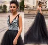 2021 Black Gothic Wedding Dresses V Neck Straps Embroidery Lace Tulle Sweep Train Custom Made Wedding Bridal Gown Plus Size Robe de mariée