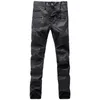 France Style Mens rasgado calças moto com nervuras Bicker de couro preto magro de calças de lápis Slim Troups Tamanho 29-40 201128