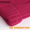 Furtalk зимняя шляпа для женщин Beanie с флисовой подкладкой мужчины леди вязаная крышка женская девушка красный черный белый розовый серый 211228