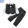 New Kids Boy Roupas Bebê Gentleman Terno Conjuntos De Roupas Falske Duas Peças Colete Camisa Crianças Crianças 1-4Y Vestido De Festa de Aniversário 201277