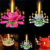 / Установить мода удивительный романтический музыкальный лотос вращающийся с днем ​​рождения свадьба со свечами волшебных бенгальцев для подарка партии lj201018