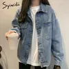 Syiwidii Jean Jacket Femmes Vêtements Jeans surdimensionnés Manteau en denim Manteaux coréens Vestes d'automne d'hiver pour femmes Solid Casual Full 201029