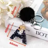 50 PC 1 PC Czarny Pompon List Keychain Angielski Alfabet Keyring Glitter Gradient Żywica Lustro Samochodowe Akcesoria Kobiety Torebka Charms Y220225