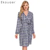 Ekouaer Femmes Coton Vêtements De Nuit Printemps Automne Robe Kimono Peignoir Plaid Imprimer À Manches Longues Robe De Chambre Femme Loungewear LJ200822