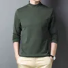 2021 Осенняя новая мужская флисовая футболка с высоким воротником с длинным рукавом с длинным рукавом сплошной цвет тонкой рубашкой для дна мужской бренд одежда G1229