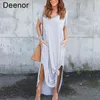 Grande taille 5XL Sexy femmes robe d'été solide décontracté à manches courtes Maxi pour longue dame es 220117