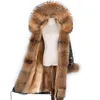 Nowa wodoodporna kurtka zimowa Real Fur Coat Kobiety X-Long Parka 7XL Real Rabbit Fur Liner Naturalny Raccoon Fur Collar Z Kapturem 201212