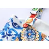 Fashion Runway Summer Dress Womens Red Rose Vacation Vestidos Long Bow Spaghetti Strap Blue White Porcelain Floral Lj200812