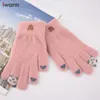 Winter Touch Screen Gloves Women's Finger Warm Velvet Thickened Cute Panda Korean Style Knitted Gloves1