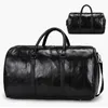 Manlig läder resväska stor duffel oberoende pu lagring stora fitness väskor handväska bagage axel svart sac1
