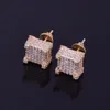 10MM Zircon Earring Men Stud Gold Color Material Copper Screw Push Back Hip Hop Jewelry Rock Street14589956476877