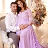 Purple Lace Maternity Dress Photo Shoot Illusion Long Sleeve Photography Gown Kimono Women Evening Prom Robe Bathrobe Sleepware