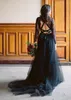Vestidos de casamento gótico do vintage com manga comprida 2021 Black Lace Tulle Criss Cross Correias Bohemian País Noiva Vestidos vestido de novia