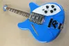 Semi-Hollow Blue body 6 Strings Electric Guitar with R Bridge,Rosewood Fingerboard,White Pickguard,can be customized