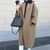 미니멀리스트 한국 대형 긴 코트 여성 가을 ​​겨울 양모 혼합 Overcoat Streetwear 우아한 여성 모직 자켓 코트 2020 LJ201201