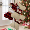 16.5 tum Pet Dog Bone Paw Christmas Stocking Ornament Burlap Plaid Xmas Tree Stora presentpåsar hängande eldstad juldekorationer för familjesemesterfest