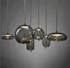 Modern LED Pendant Lights Smidesjärn Glas Rund Boll Brass Stång Kök Hängande Lampor Vardagsrum Cafe Nordic Light Fixtures