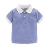 Mudkingdom Yaz Erkek Kız T-Shirt Çizgili Turn-down Yaka Sevimli Moda Çocuklar için Tops Pamuk Tees Polo Gömlek G1224
